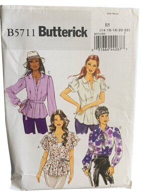 Butterick Misses Top Shirt Sewing Pattern Size 14 16 18 20 22 B5711 - Uncut 2011